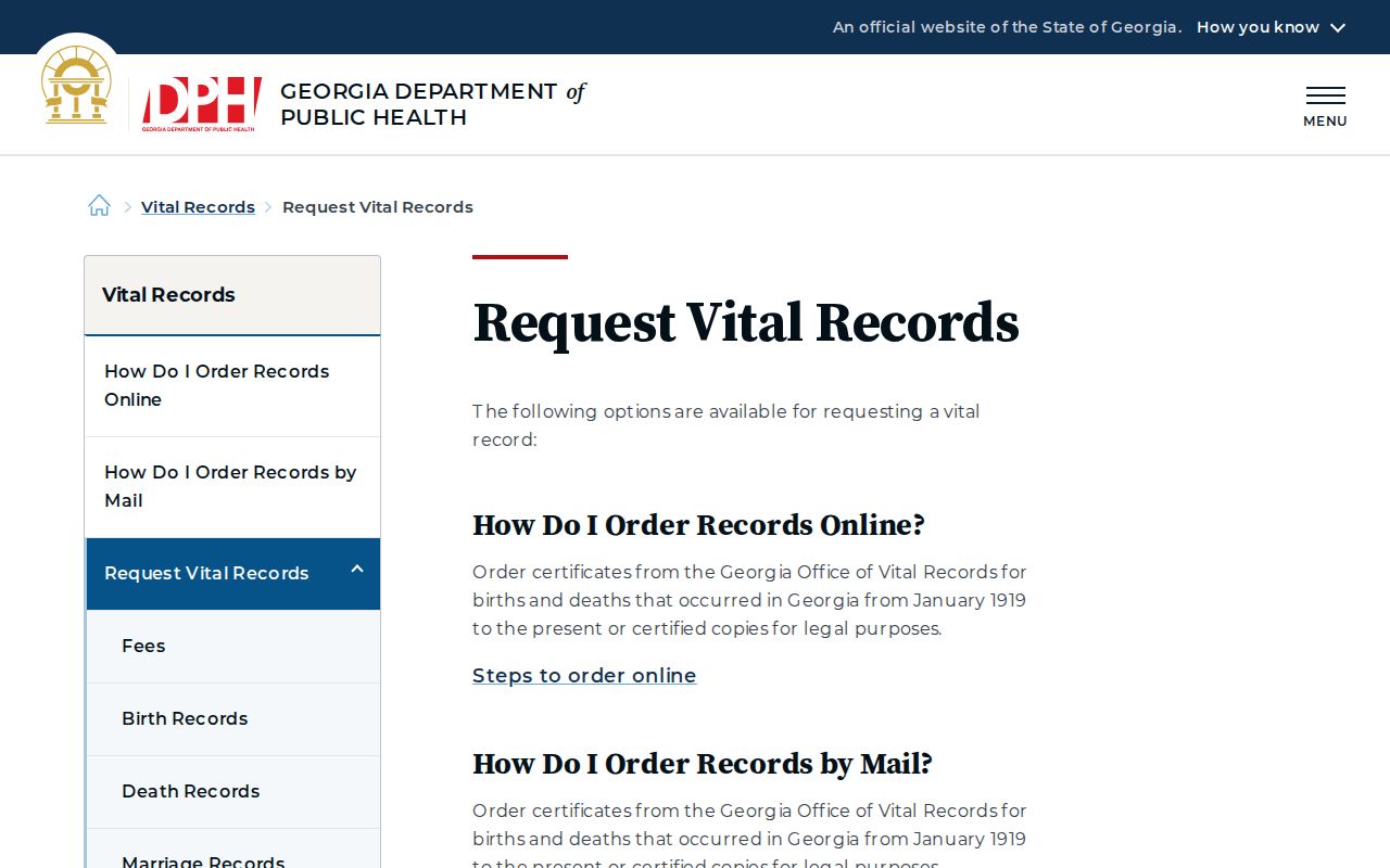 Milton residents directory Georgia vital records request