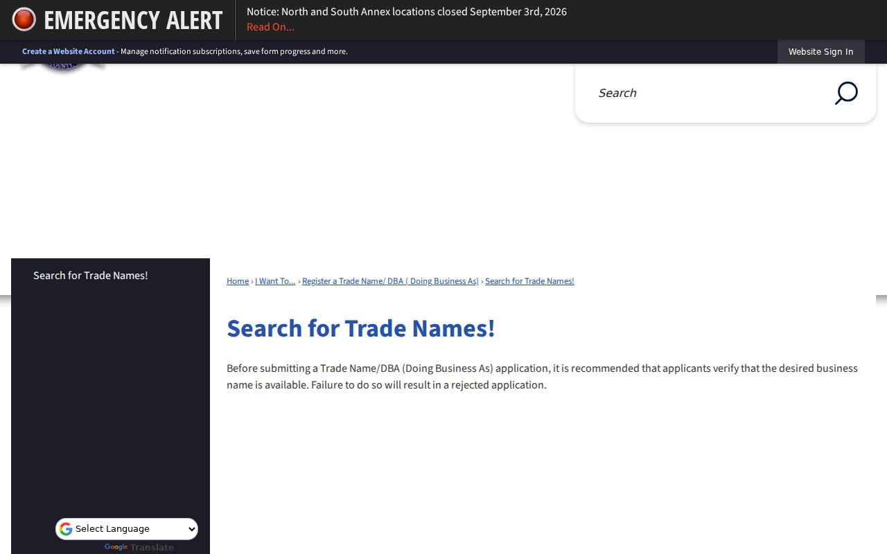 Fulton County Clerk trade name search for business names connected to a Milton block