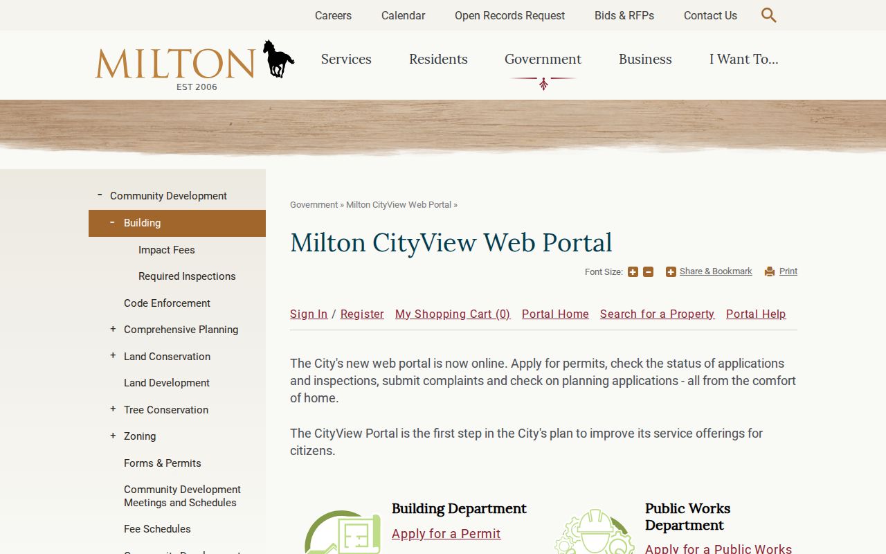 Milton street directory CityView address and permit search